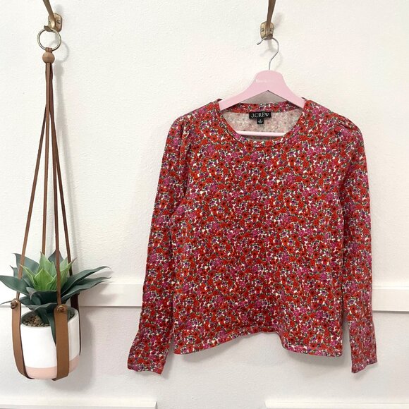 J Crew High-Neck Puff-Sleeve Long Sleeve Top in Floral Print Size M - Picture 2 of 6